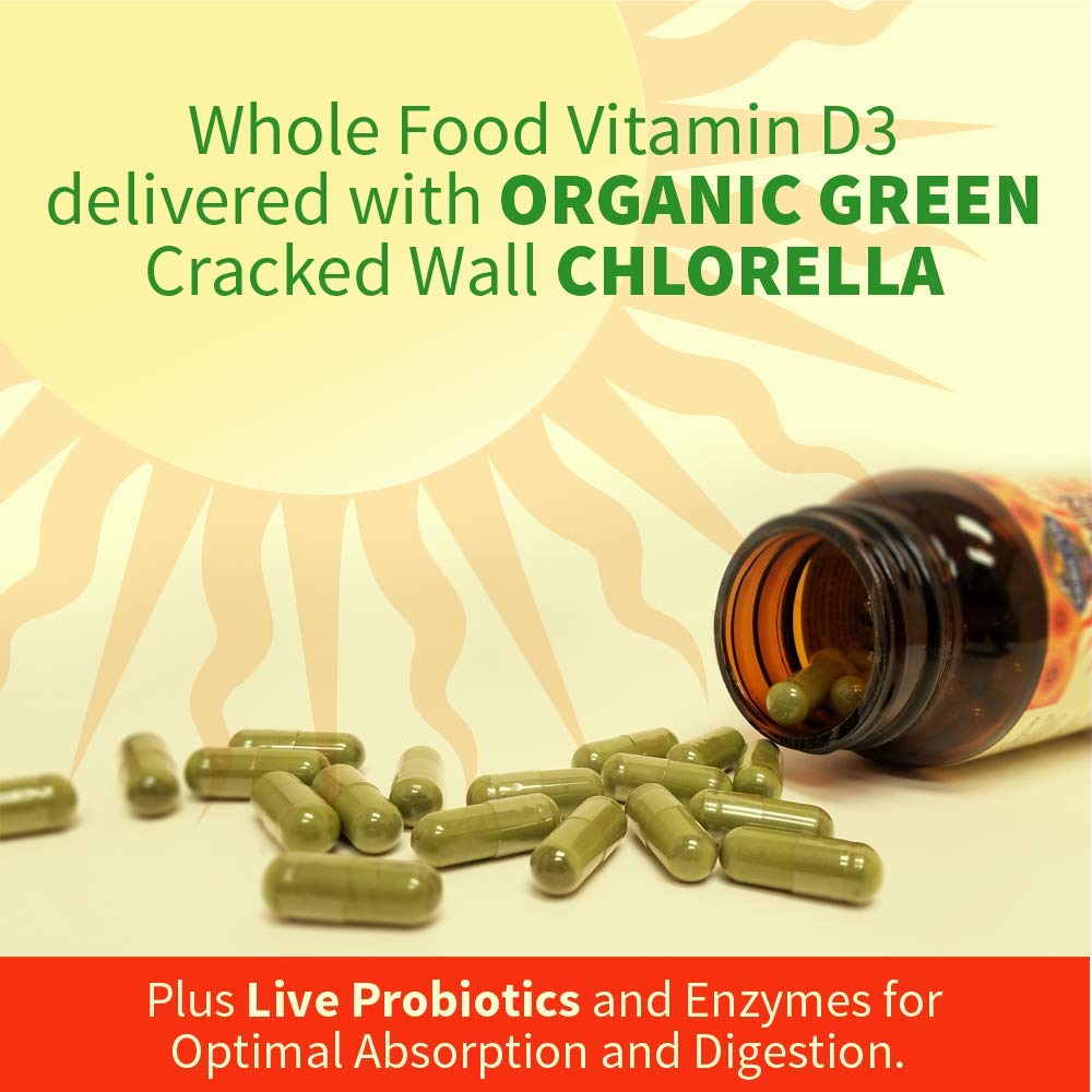 Garden of Life green cracked-wall chlorella image, emphasizing whole food lipid base.