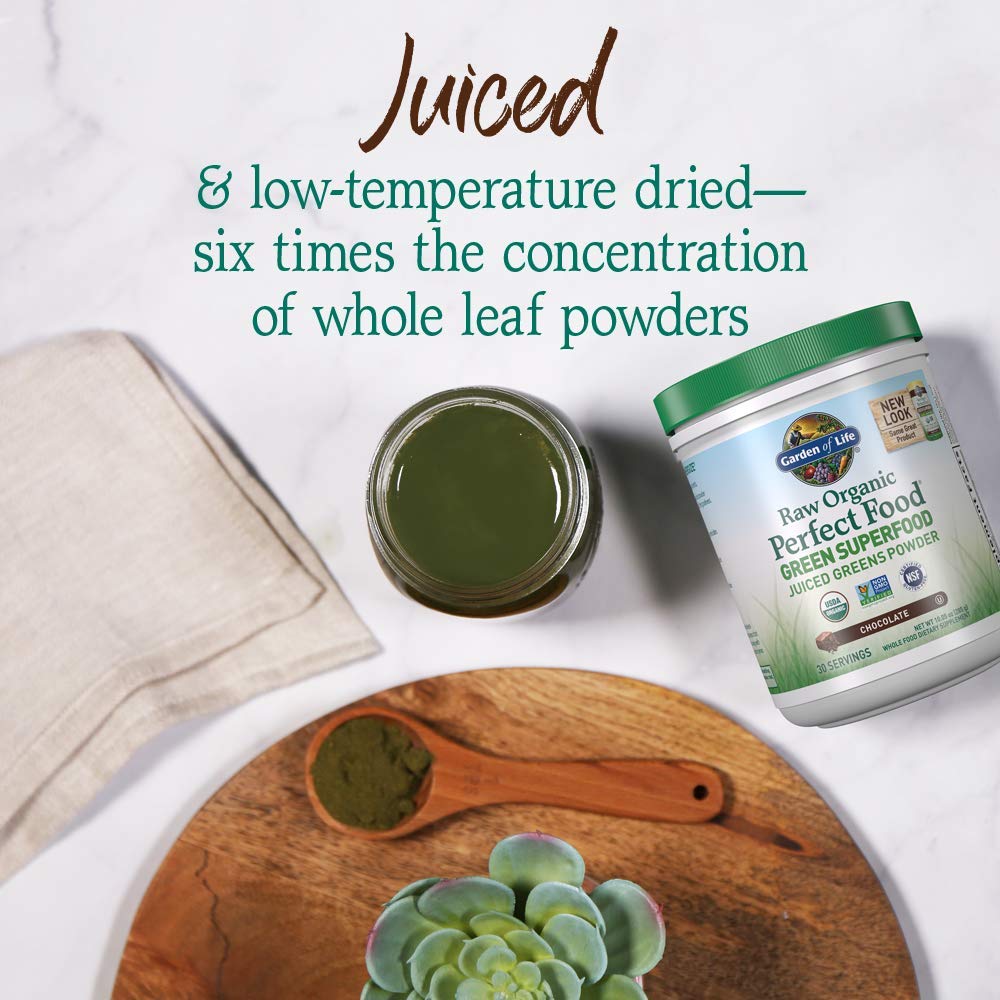 Garden of Life Greens and sprouts ingredients close-up emphasizing nutrient-dense blend.