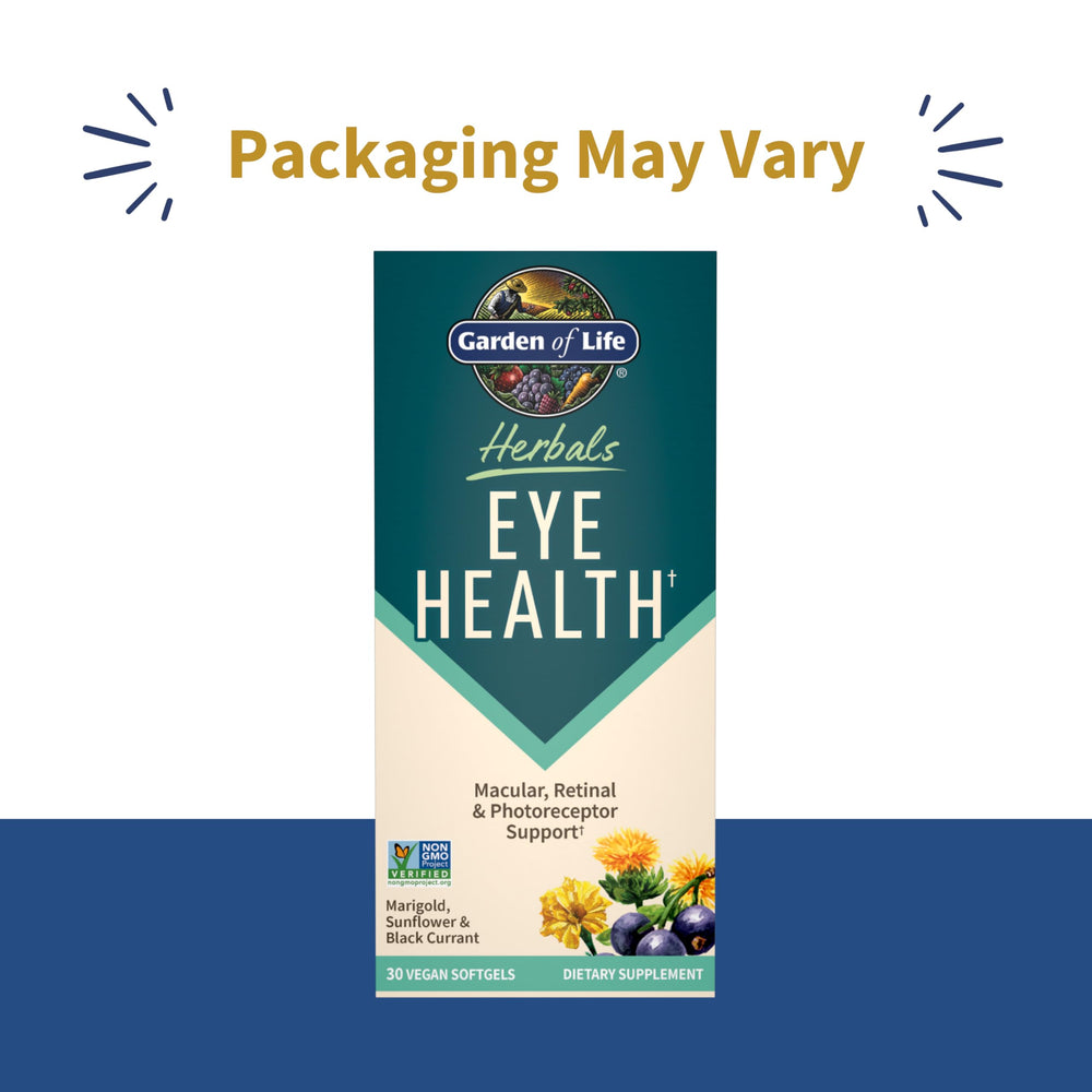 Closeup of Garden of Life Eye Health softgels for visual wellness