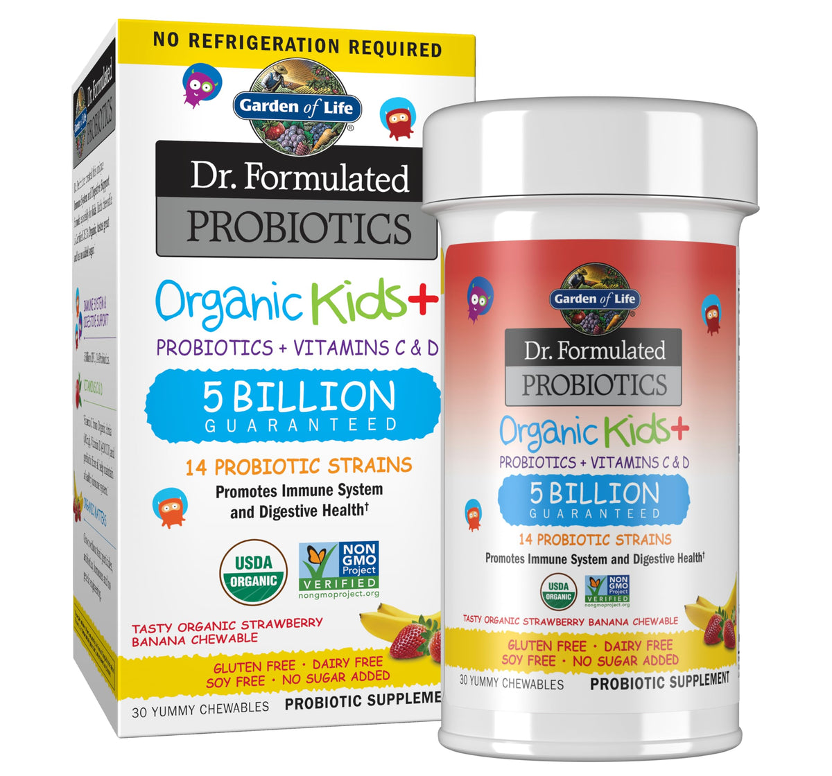 Garden of Life Kids Probiotics bottle front showing label for trusted organic immune support.