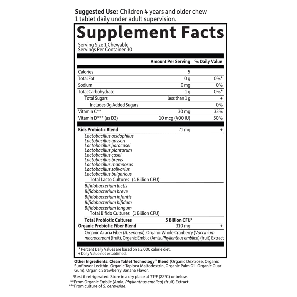 Vitamin C and D notes on Garden of Life Kids Probiotics packaging may support immune-friendly routines.