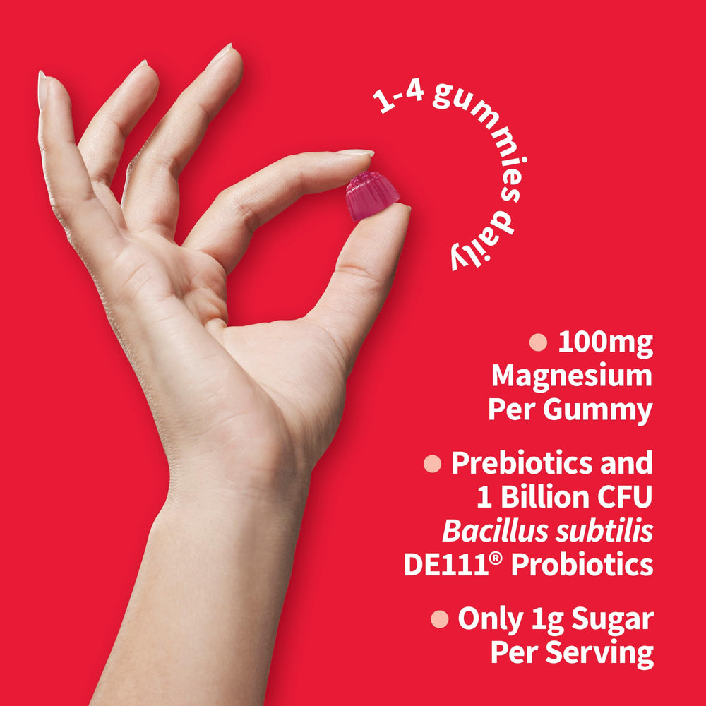 Garden of Life magnesium gummies with whole food prebiotics on the label.