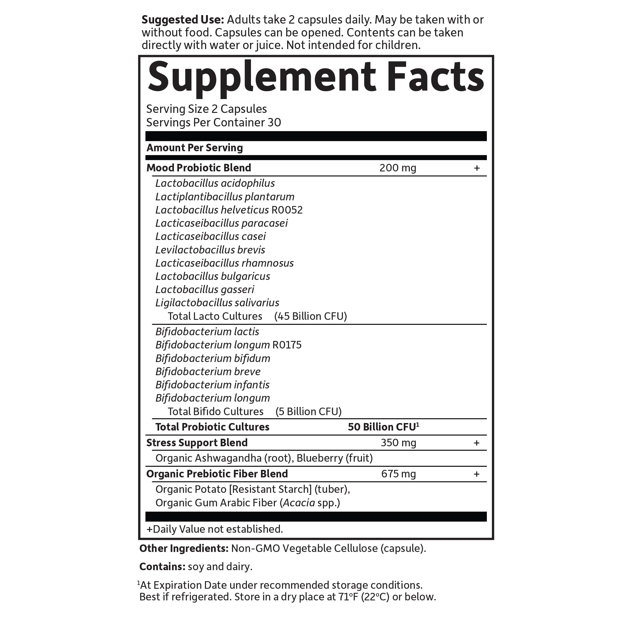 Non-GMO Project Verified and NSF Gluten Free certification on Mood+.