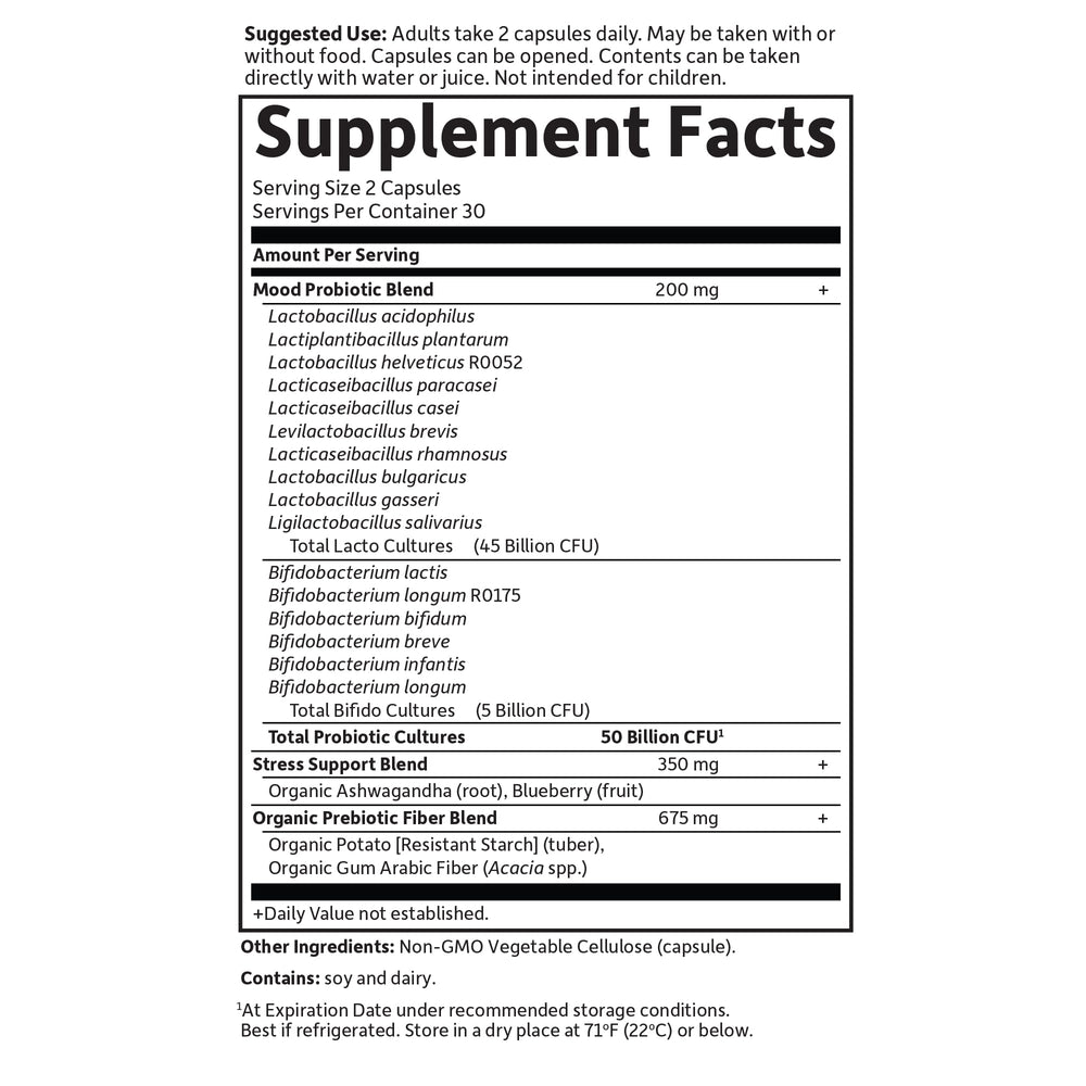 Non-GMO Project Verified and NSF Gluten Free certification on Mood+.