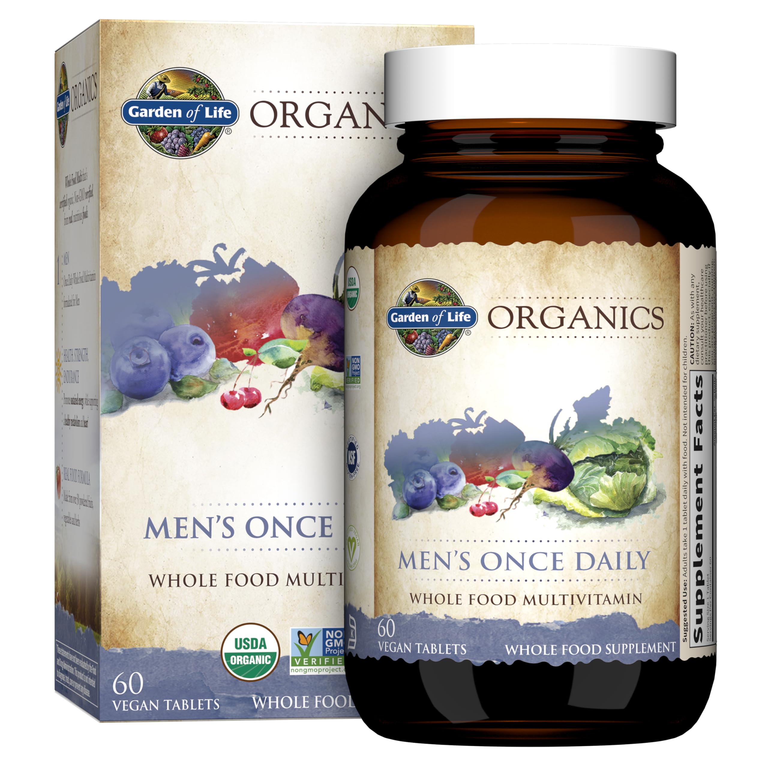 Garden of Life Once Daily Men's Multivitamin bottle ready for daily energy and wellness support.