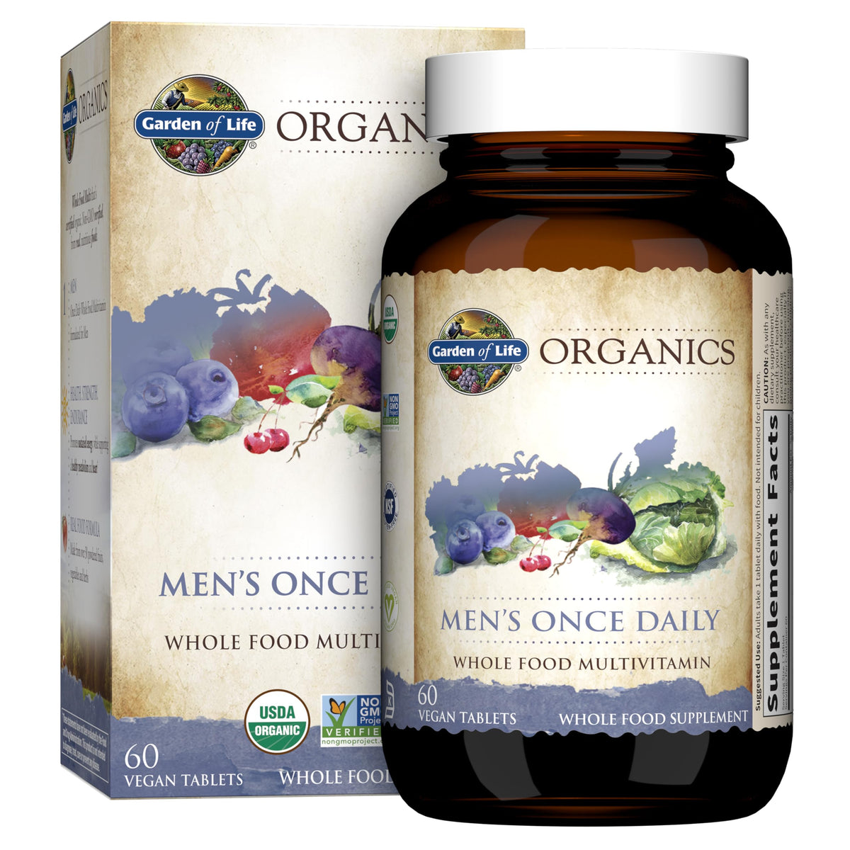 Garden of Life Once Daily Men's Multivitamin bottle ready for daily energy and wellness support.
