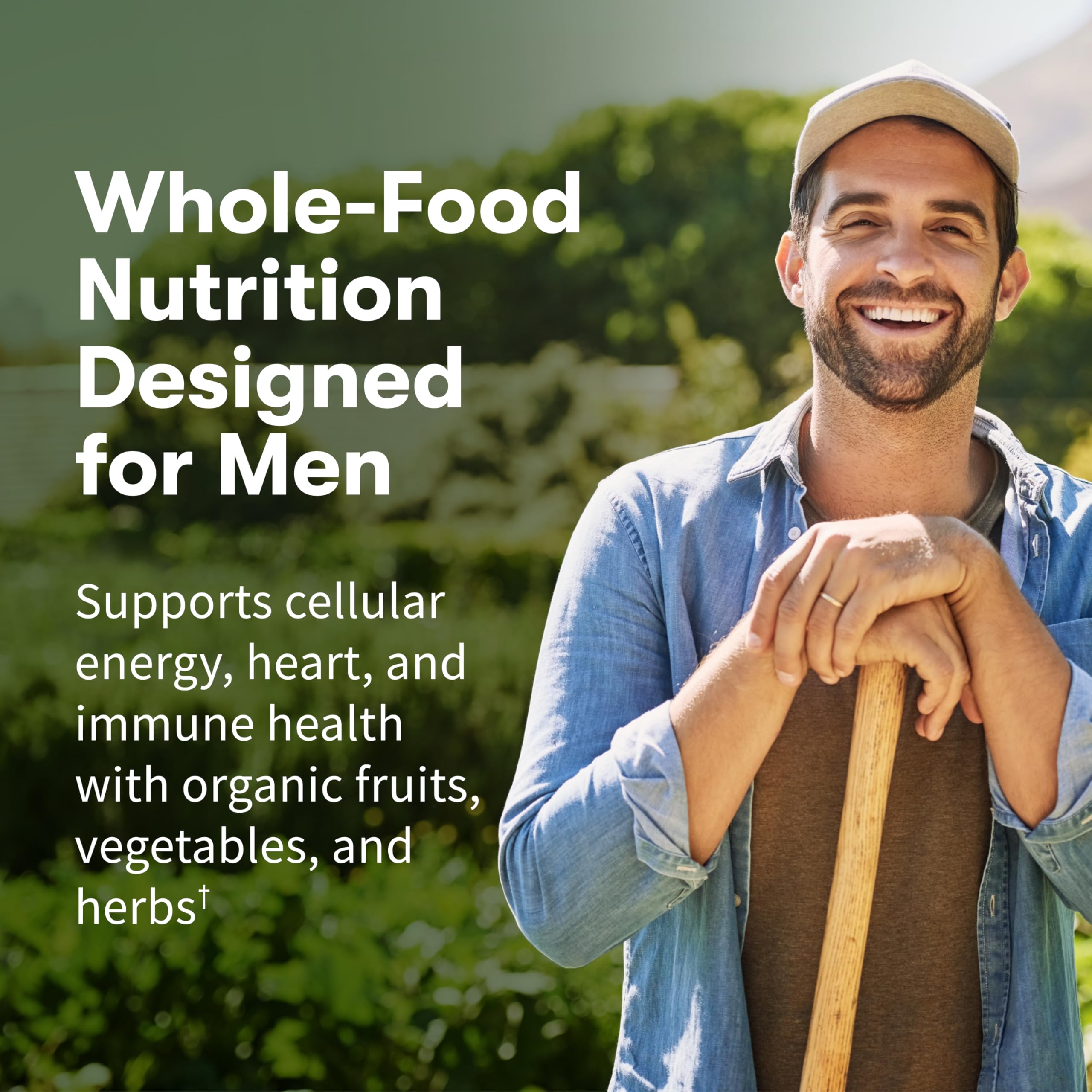 Garden of Life Once Daily Men's Multivitamin packaging showing organic and vegan certifications.