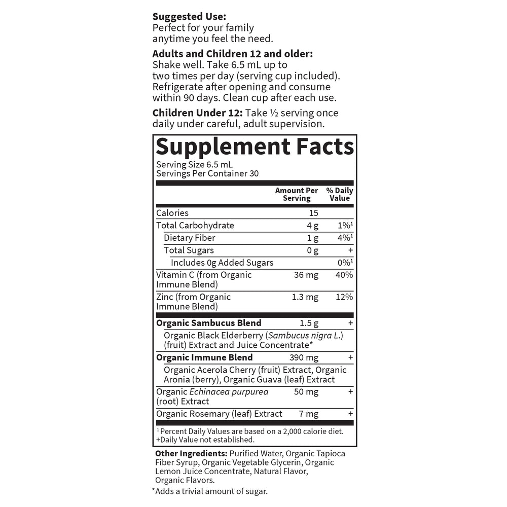 Sugar-free claim graphic for Garden of Life Organics Elderberry Immune Syrup
