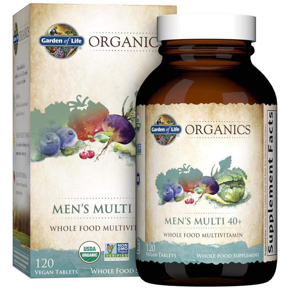 Garden of Life Organics Men’s Multi 40+ bottle for daily wellness with organic ingredients