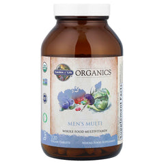 Two easy-to-swallow Garden of Life Organics Men’s Multi tablets for daily use