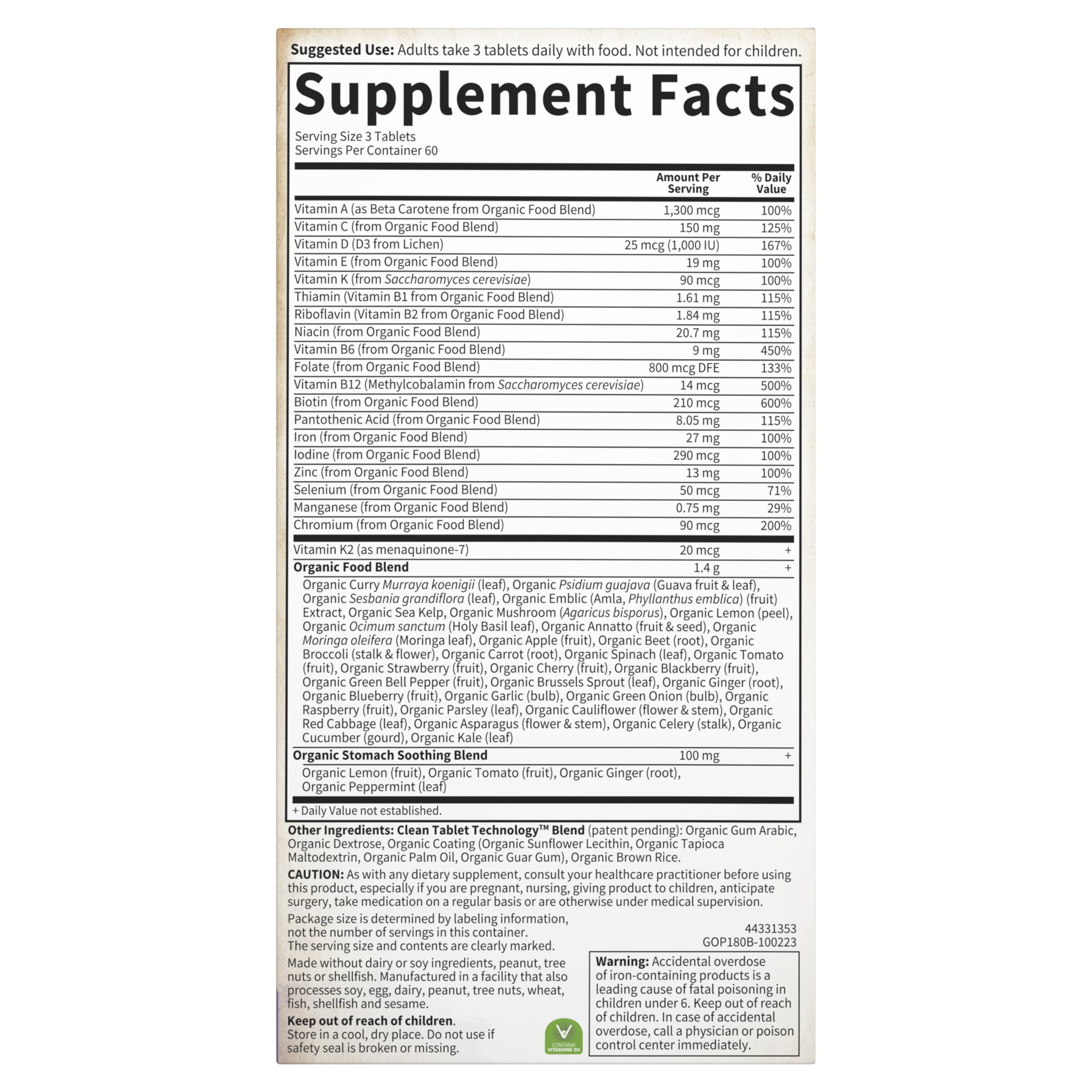 Garden of Life Organics Prenatal bottle showing 60-day supply information.