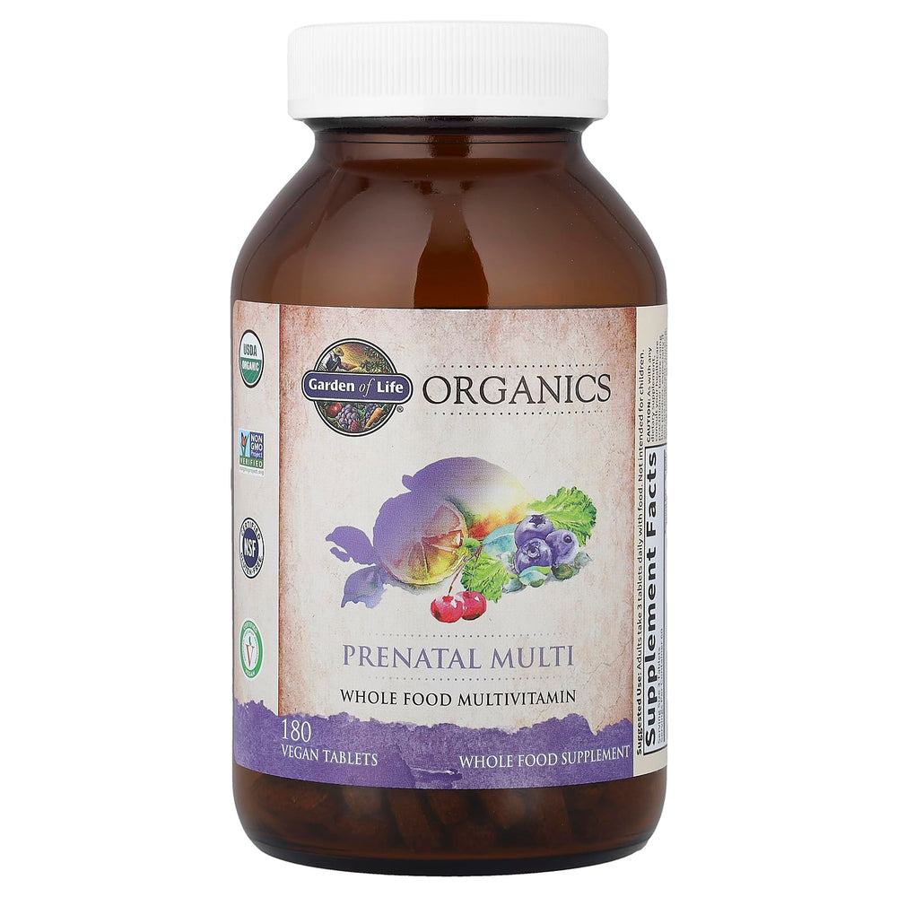 Garden of Life Organics Prenatal stomach-soothing blend ingredients visible near label.