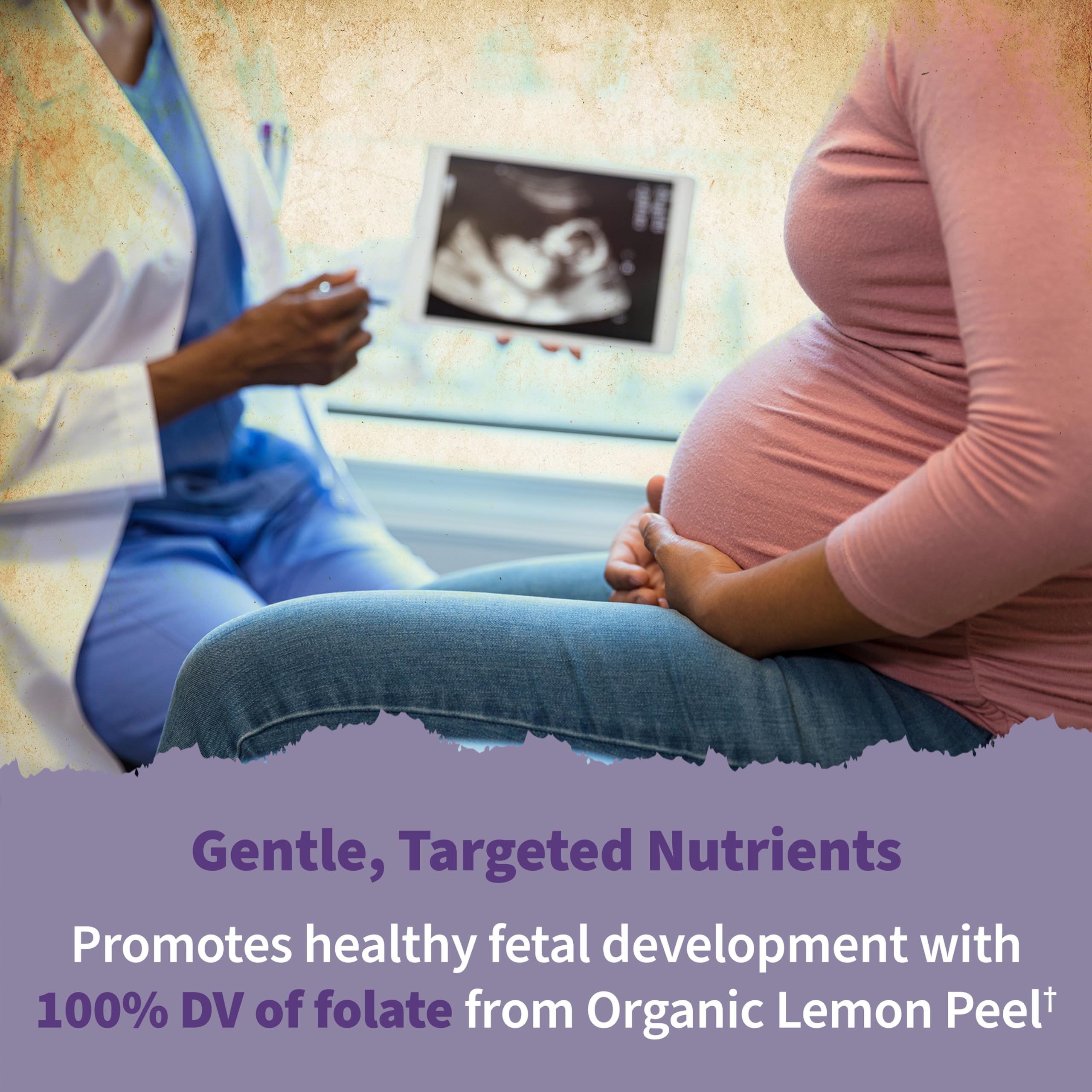 Garden of Life Organics Prenatal vegan D3 from lichen symbol on bottle.