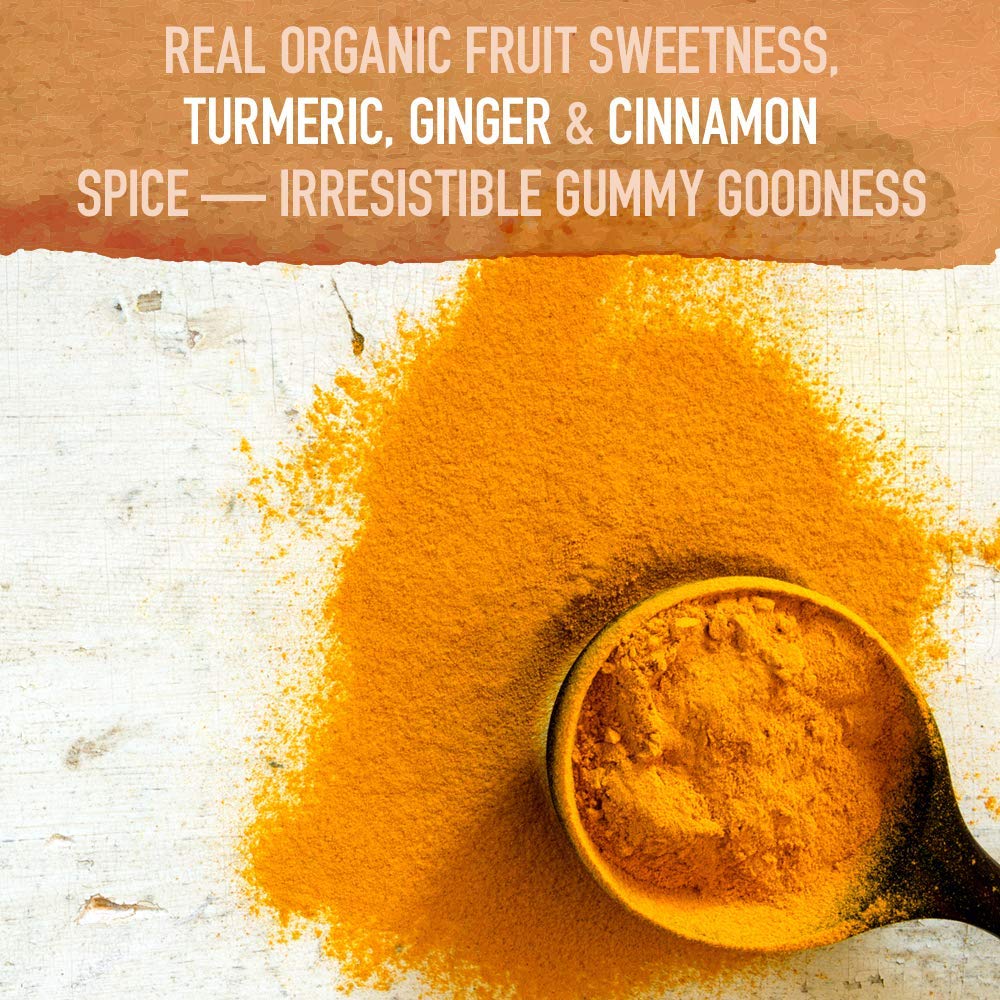 Close-up of turmeric and ginger ingredients inside Garden of Life Organics Turmeric Gummy