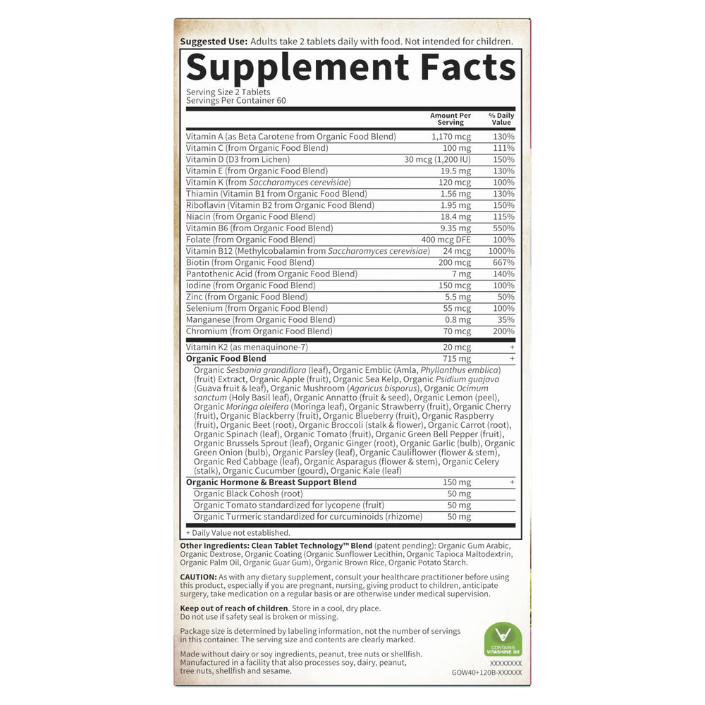 Garden of Life Organics Women 40+ daily-use two-tablet guidance image