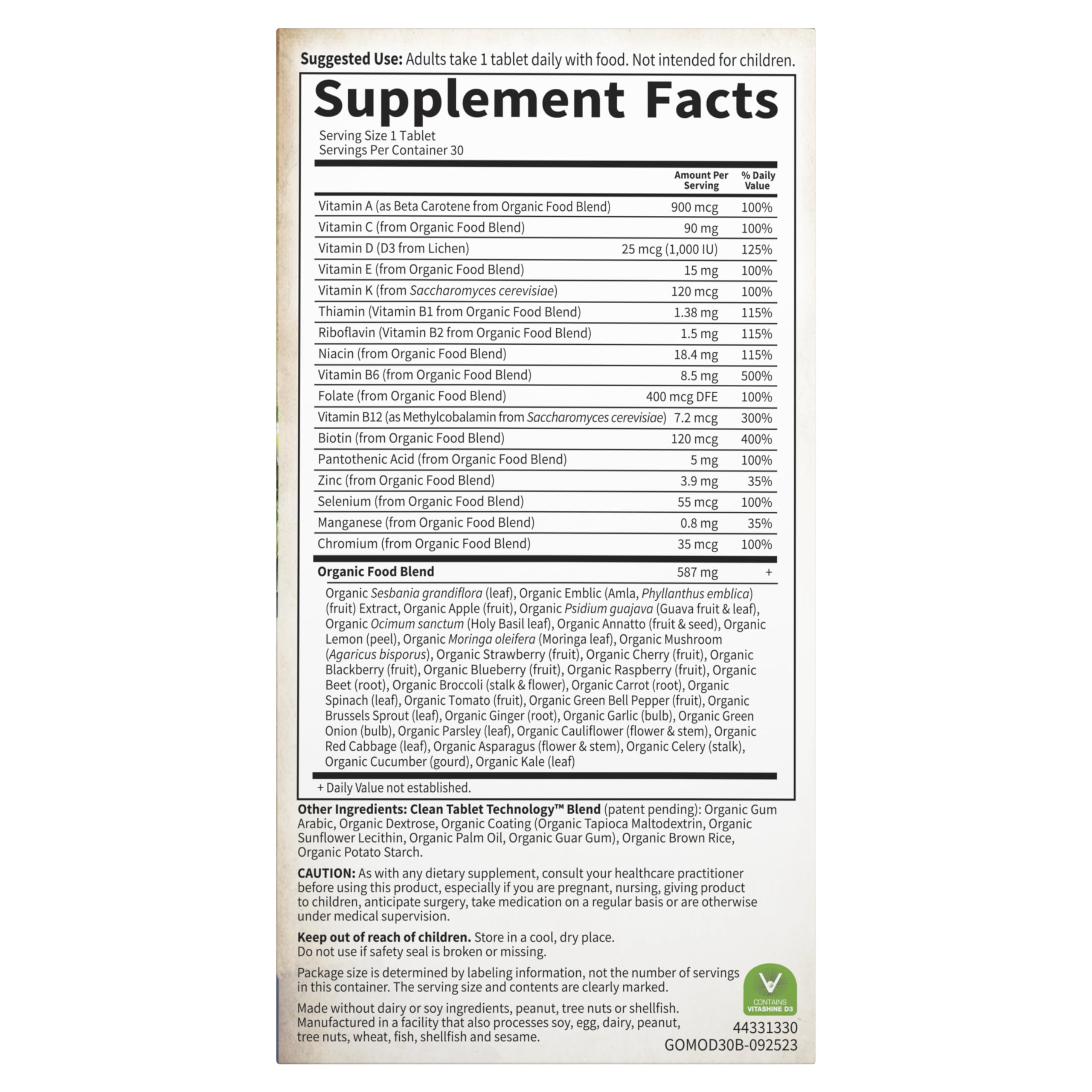 Garden of Life packaging showing 30 tablets.