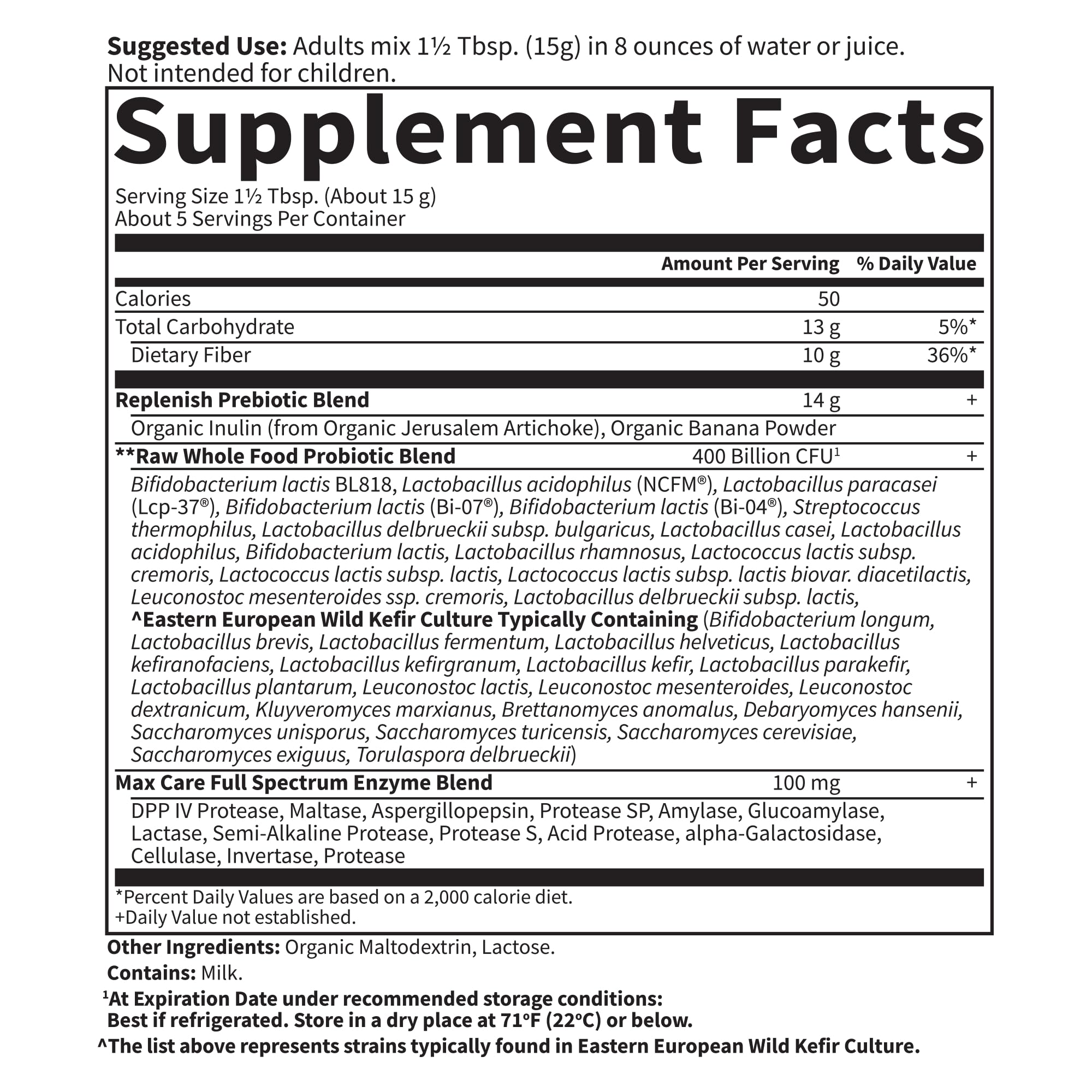 Garden of Life prebiotic blend with inulin supporting gut-friendly nutrition.