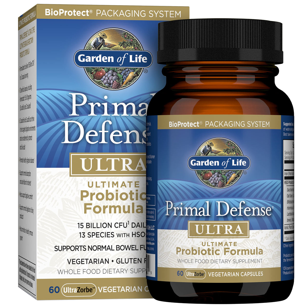Garden of Life Primal Defense Ultra bottle front for daily gut balance.