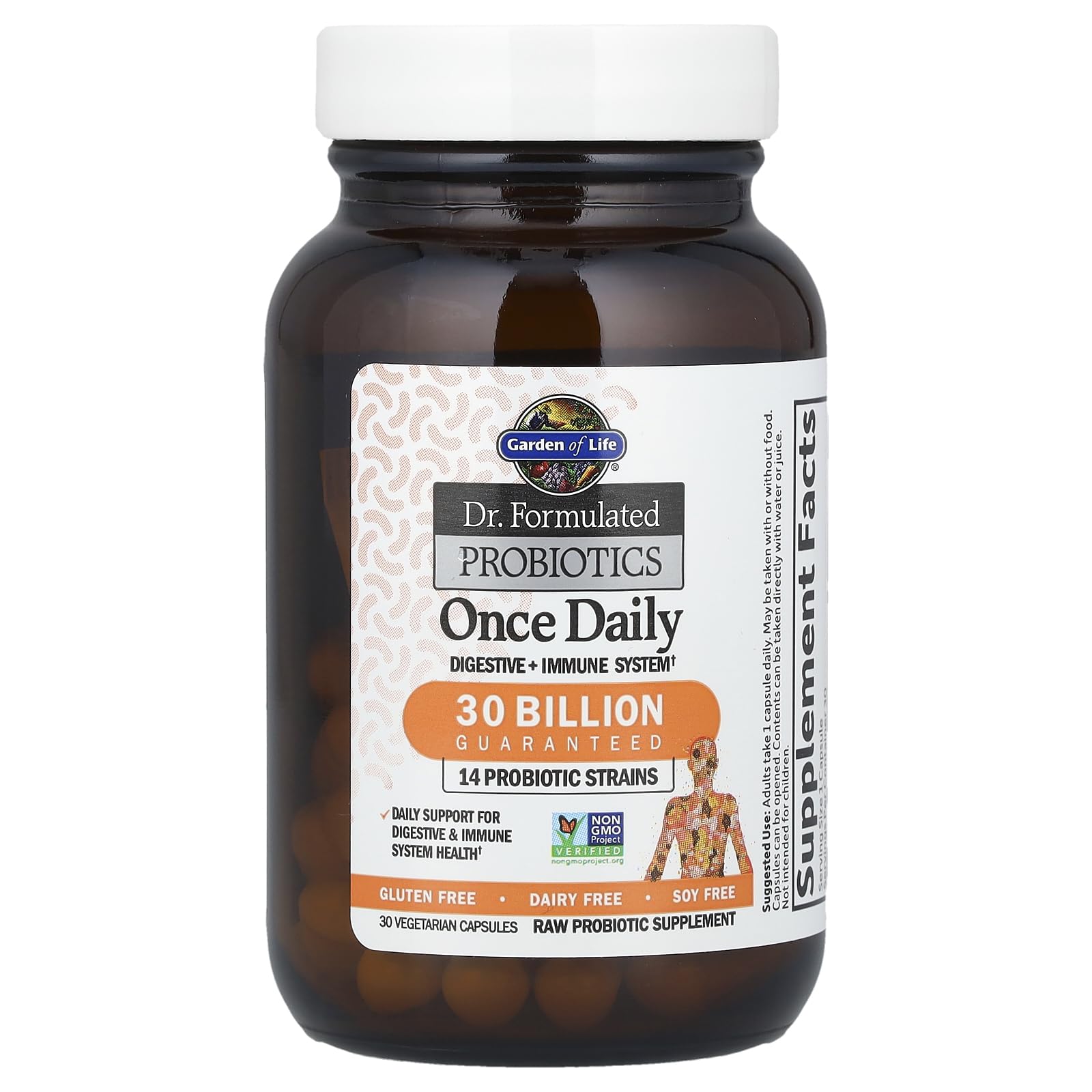 Garden of Life probiotic capsules close-up showing capsule texture for daily intake.