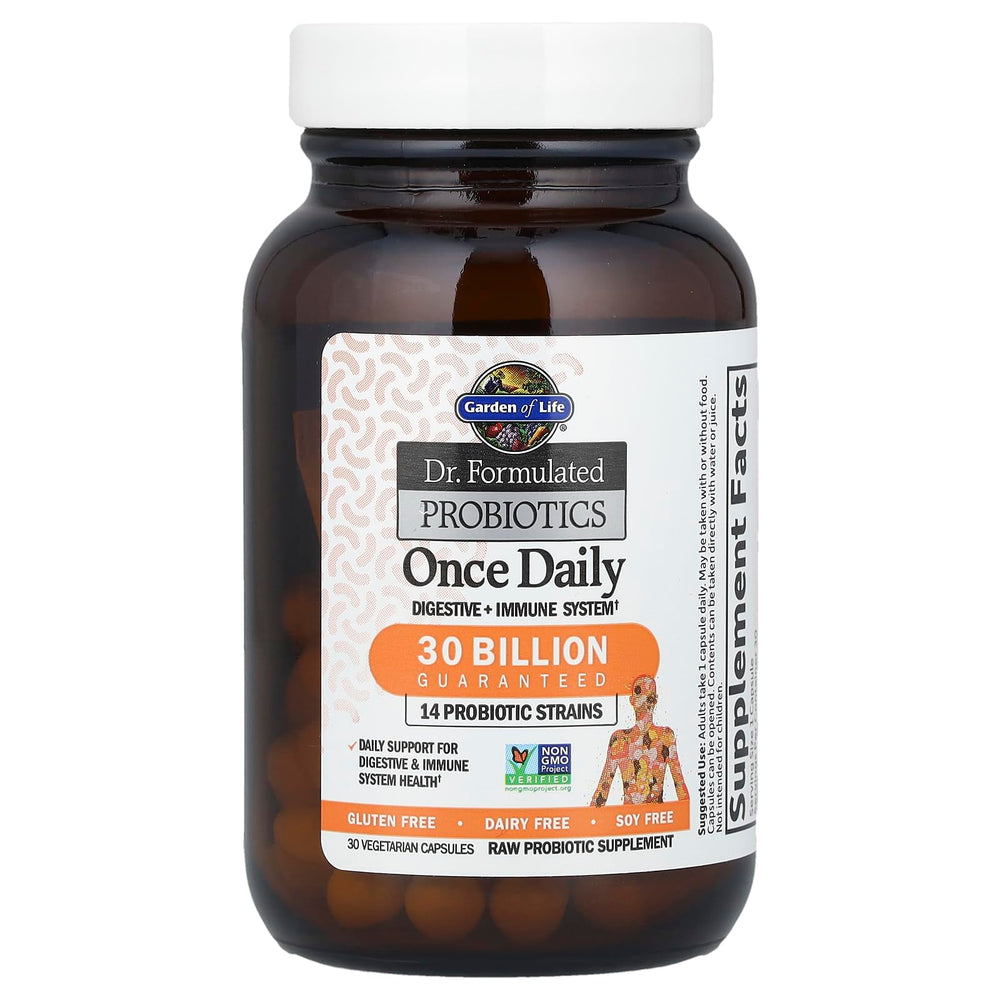 Garden of Life probiotic capsules close-up showing capsule texture for daily intake.