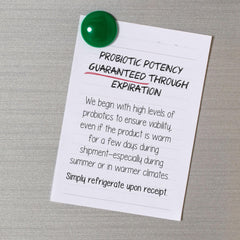 Garden of Life probiotic powder banana flavor mixing in glass for convenient daily use.