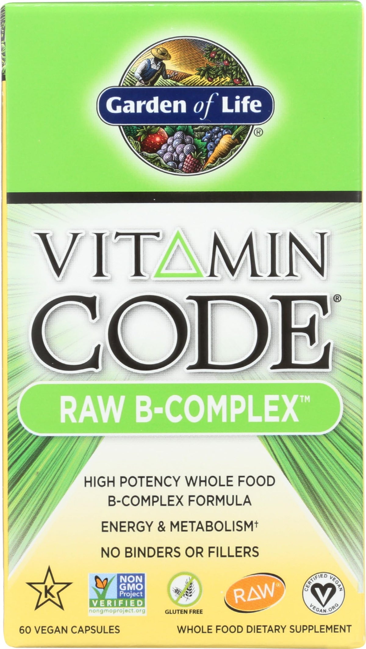 Garden of Life Raw B Complex bottle front showing vegan energy support