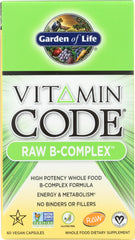 Garden of Life Raw B Complex bottle front showing vegan energy support