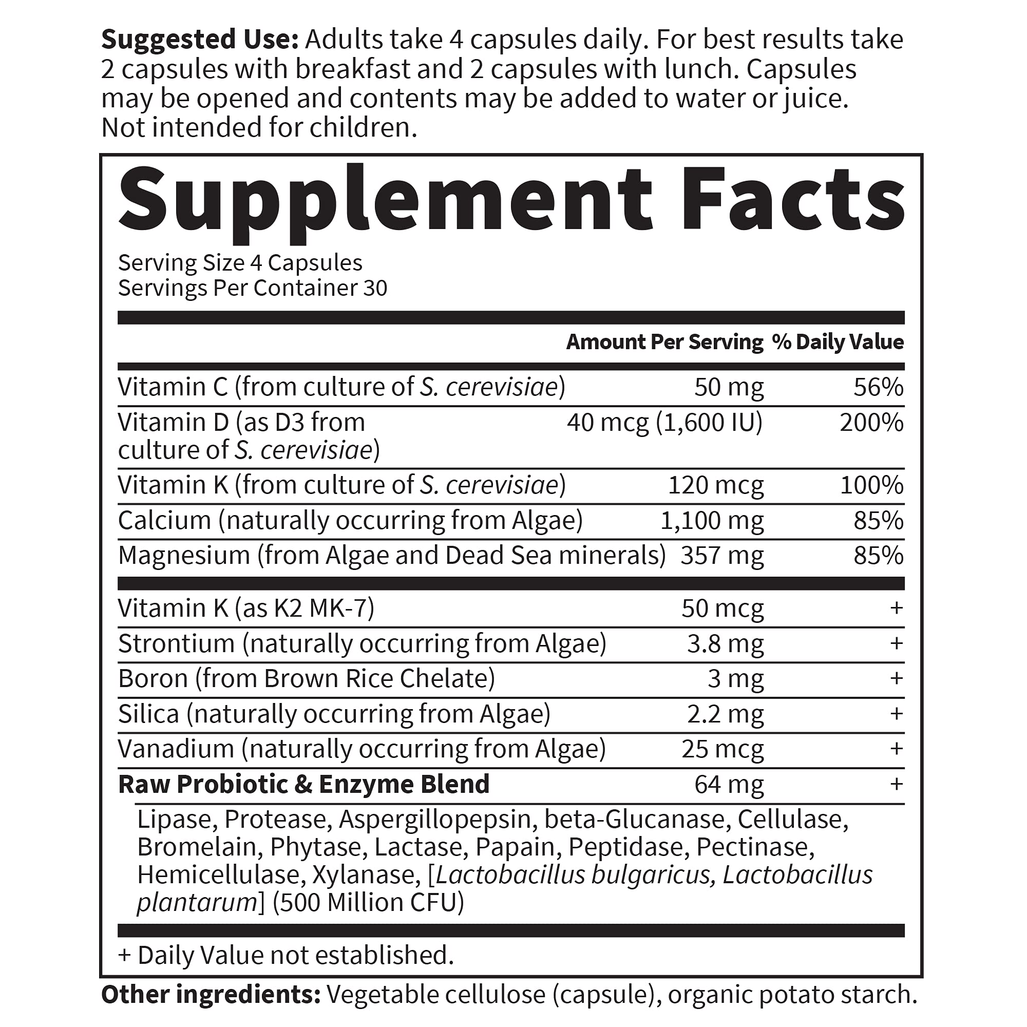 Garden of Life Raw Calcium bottle nutrition facts for informed choices.