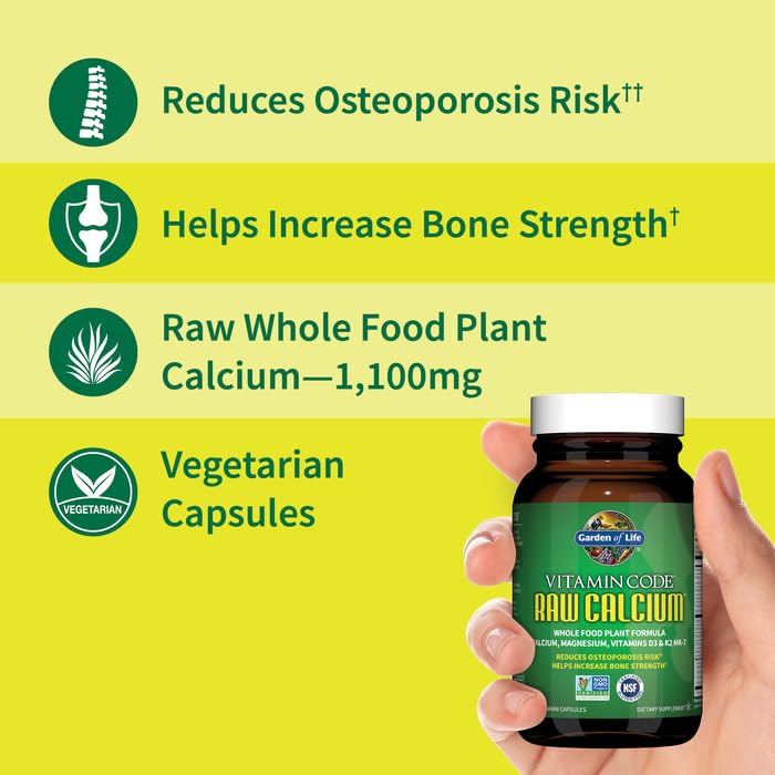 Garden of Life Raw Calcium capsules close-up, supporting daily bone health.
