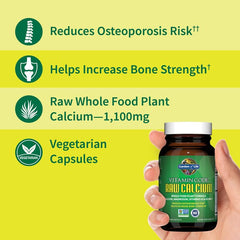 Garden of Life Raw Calcium capsules close-up, supporting daily bone health.