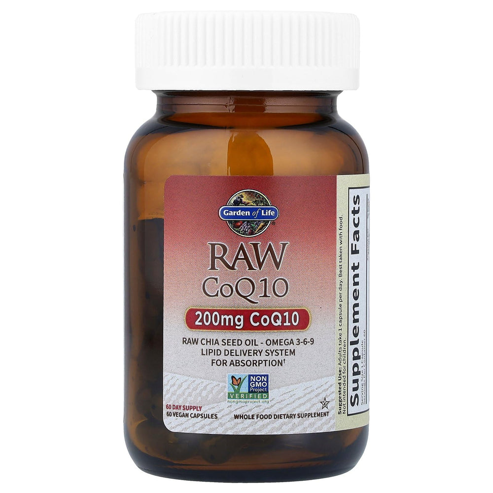 Garden of Life raw CoQ10 chia seed oil combination supporting cellular energy.