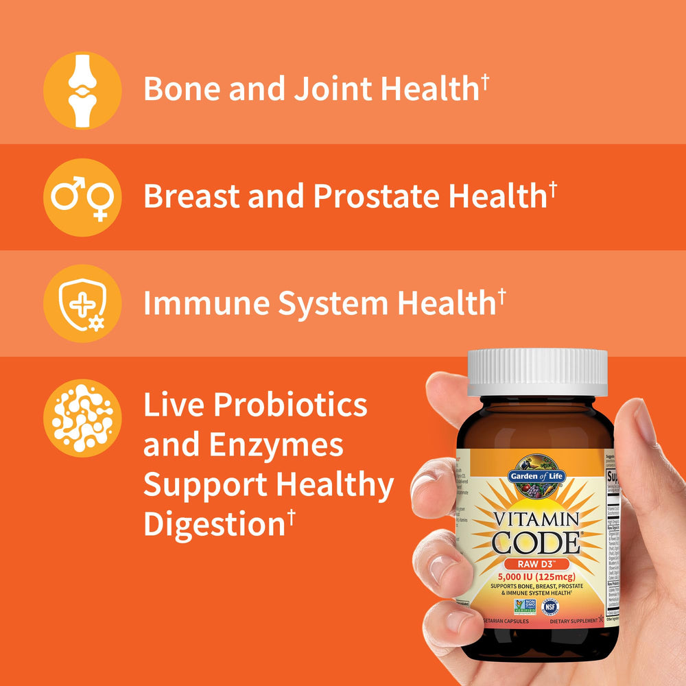 Garden of Life Raw D3 bottle back label, detailing ingredients and third-party certifications.