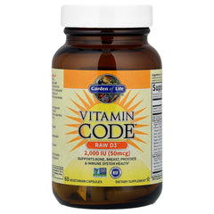 Garden of Life Raw D3 capsules closeup, showing portable daily vitamin D3 dosing.