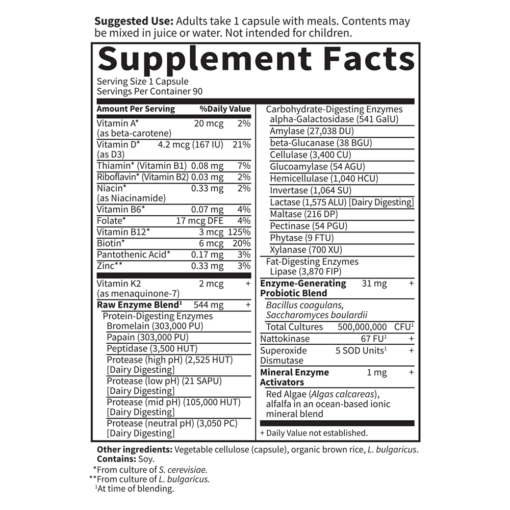 Garden of Life RAW Enzymes Women bottle emphasizing gluten-free, non-GMO quality.