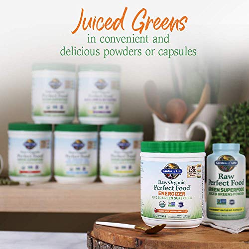 Garden of Life Energizer glass with drink demonstrates ready-to-use greens lifestyle