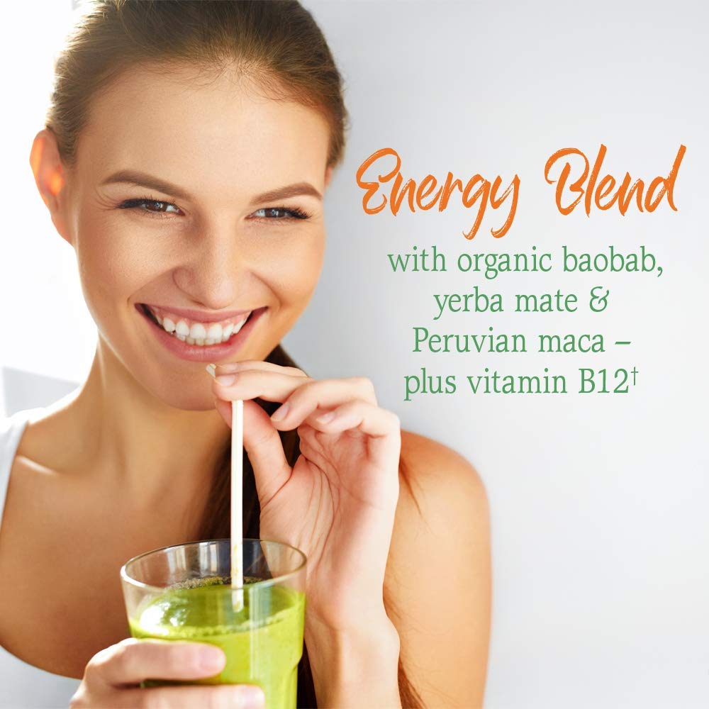 Garden of Life Energizer scoop-dispensing showing easy on-the-go greens blend