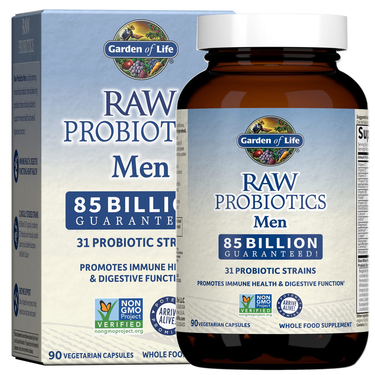 Garden of Life RAW Probiotics Men 90 capsules bottle for daily digestive support.