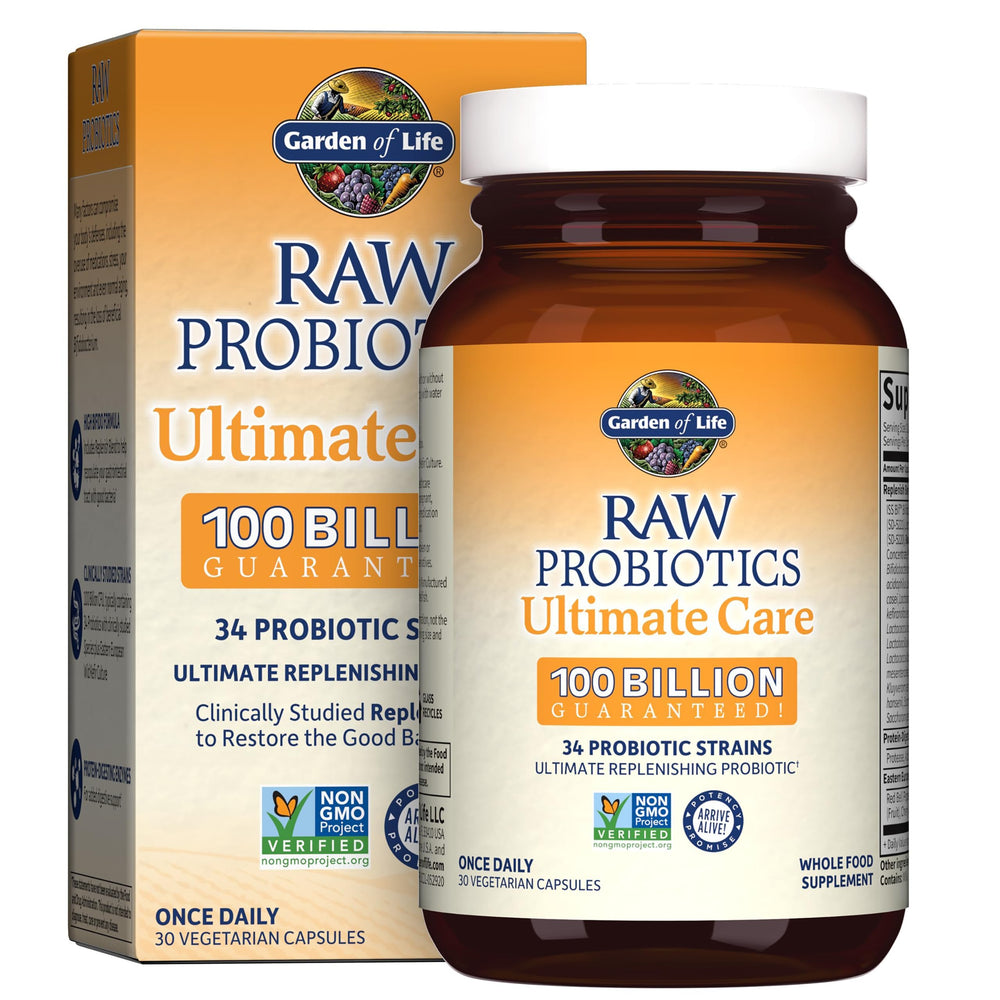 Garden of Life Raw Probiotics Ultimate Care bottle front for daily probiotic use