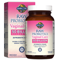 Garden of Life Raw Probiotics Women's Vaginal Care bottle supports balance and urinary health.