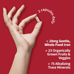 RAW Veggie Mineral Blend icon highlights 17 vegetables and 75 minerals.