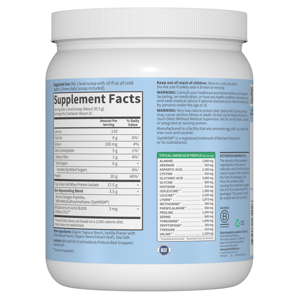 Garden of Life SPORT vanilla whey serving scoop for measurement