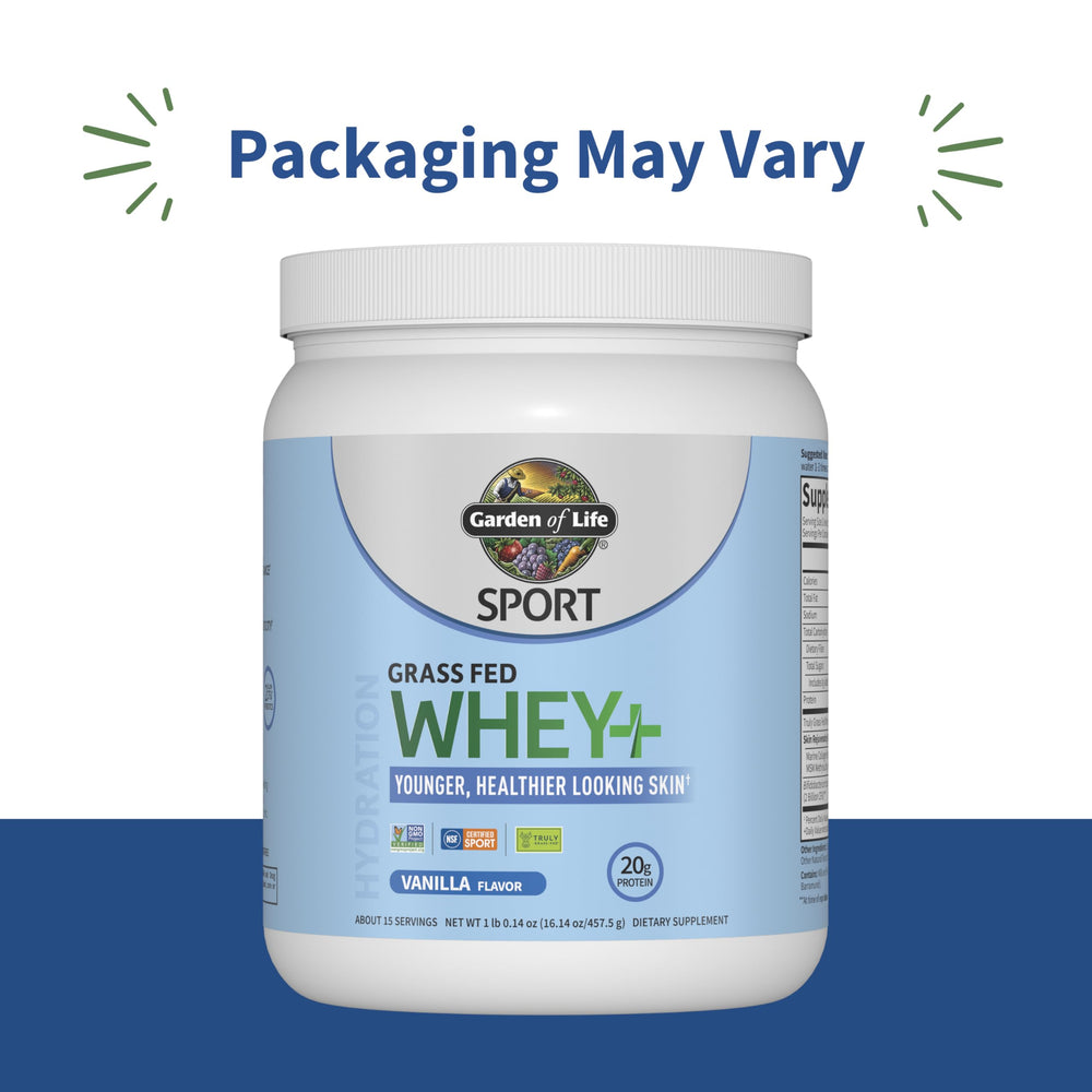 Garden of Life SPORT vanilla whey shake in glass showing creamy texture