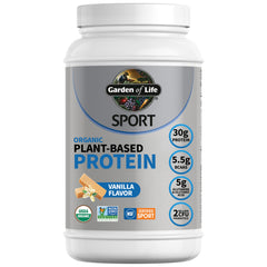Garden of Life vanilla vegan protein powder tub with creamy texture for everyday shakes.