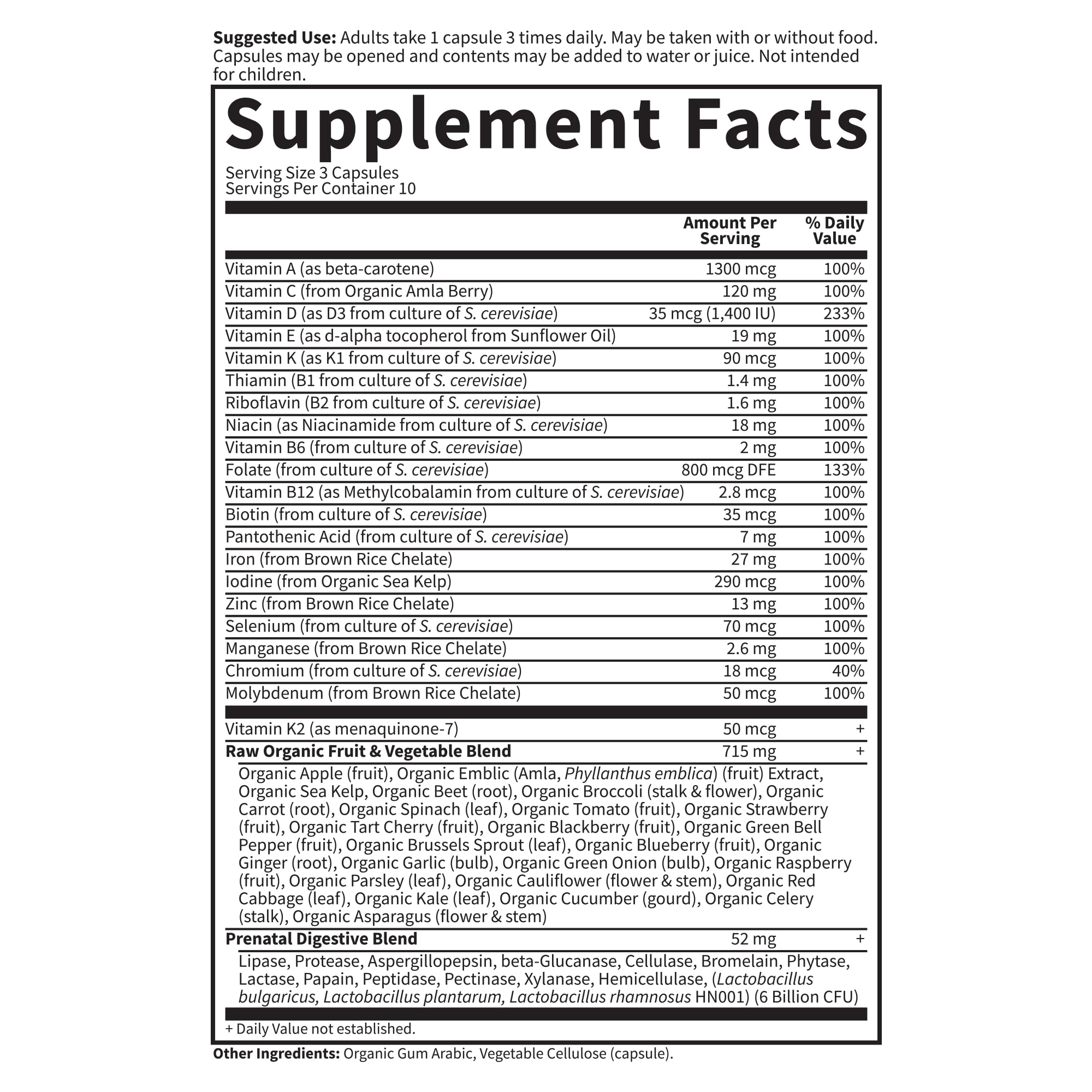 Vegetarian capsules made from vegetable cellulose for RAW Prenatal