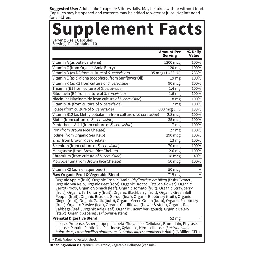 Vegetarian capsules made from vegetable cellulose for RAW Prenatal