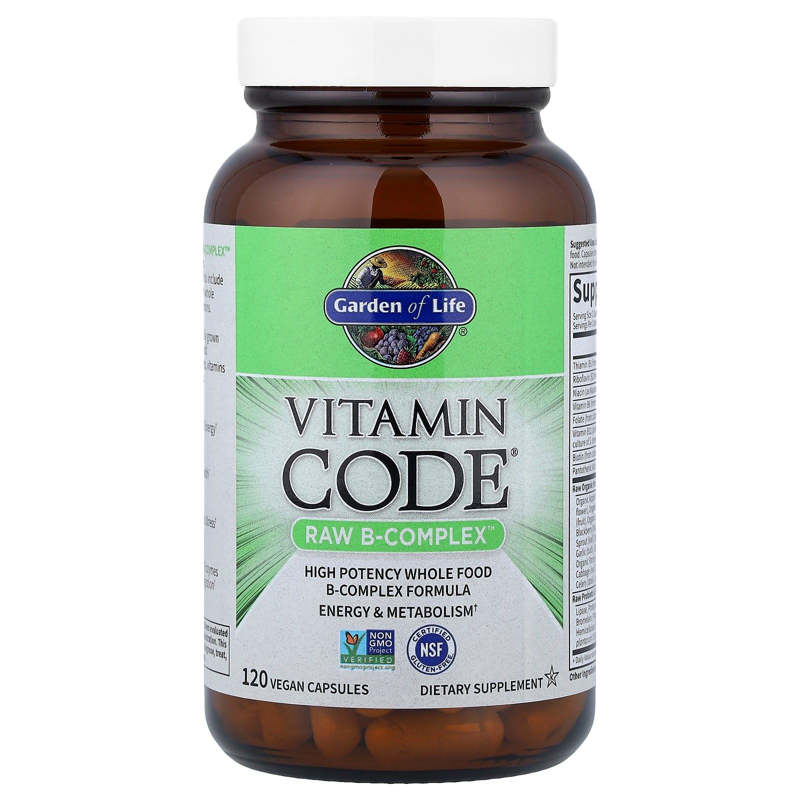 Garden of Life Vitamin B Complex capsules close-up showing vegan formula