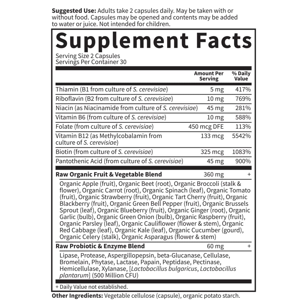 Handheld view of Garden of Life Vitamin B Complex in hand for daily use.