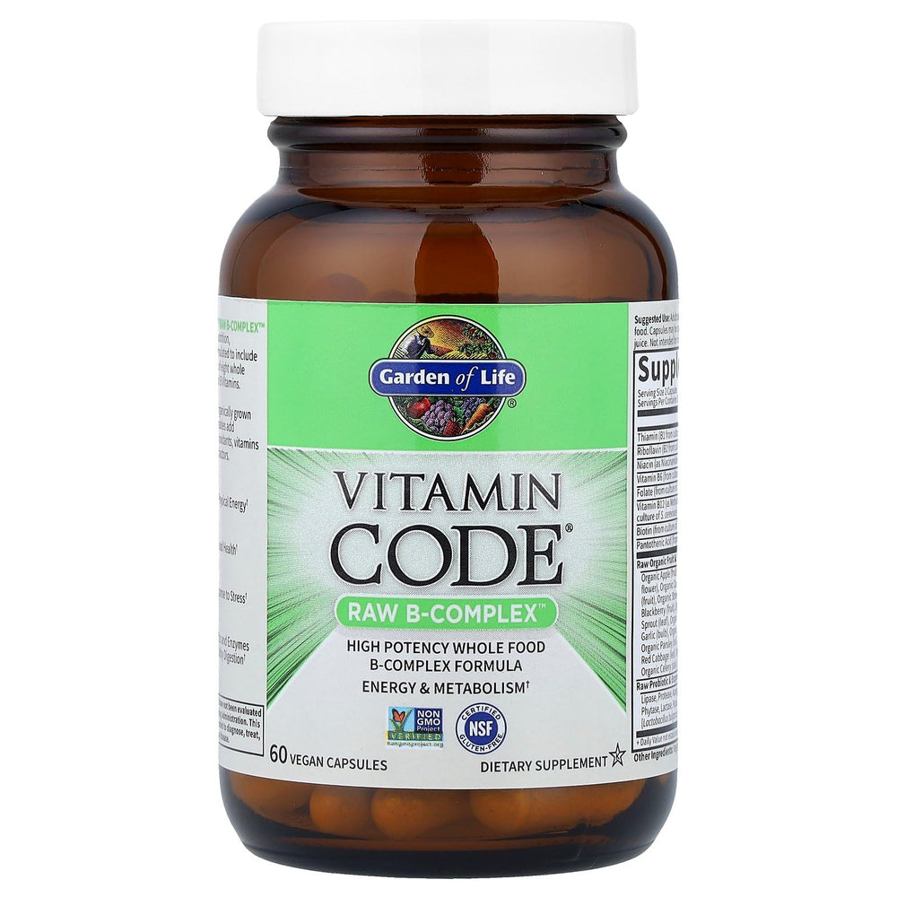 Label detail of Garden of Life Vitamin B Complex highlighting folate source.
