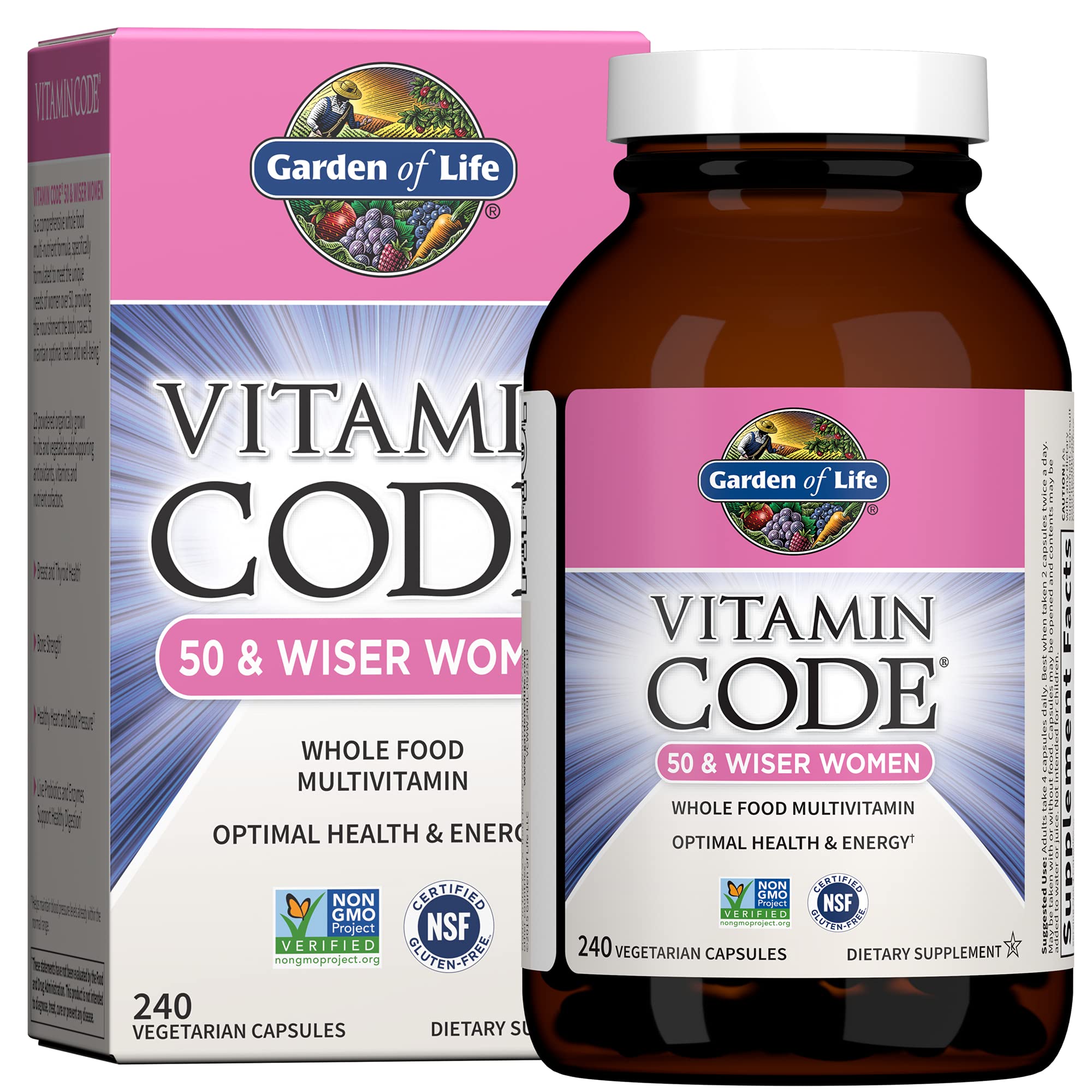 Garden of Life Vitamin Code 50+ bottle, complete multivitamin for daily nutrition.