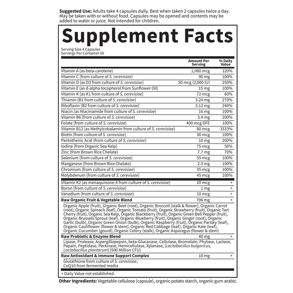 Garden of Life Vitamin Code 50+ min minerals including K2 and CoQ10.